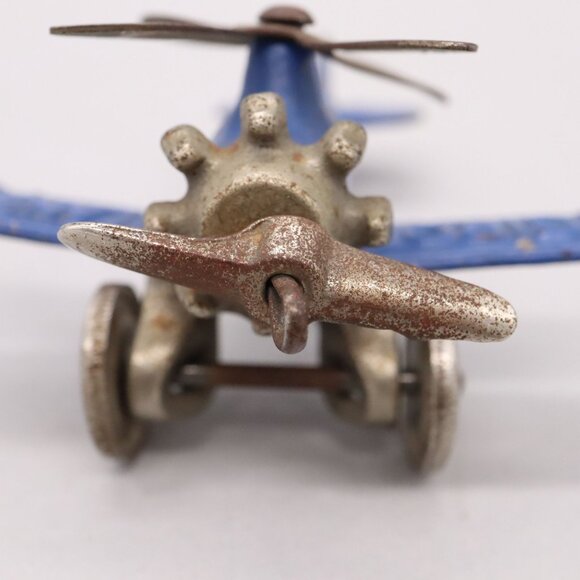 1930's Hubley Cast Iron Blue Giro Copter Plane w/ Metal Wheels Original Paint - Picture 8 of 14
